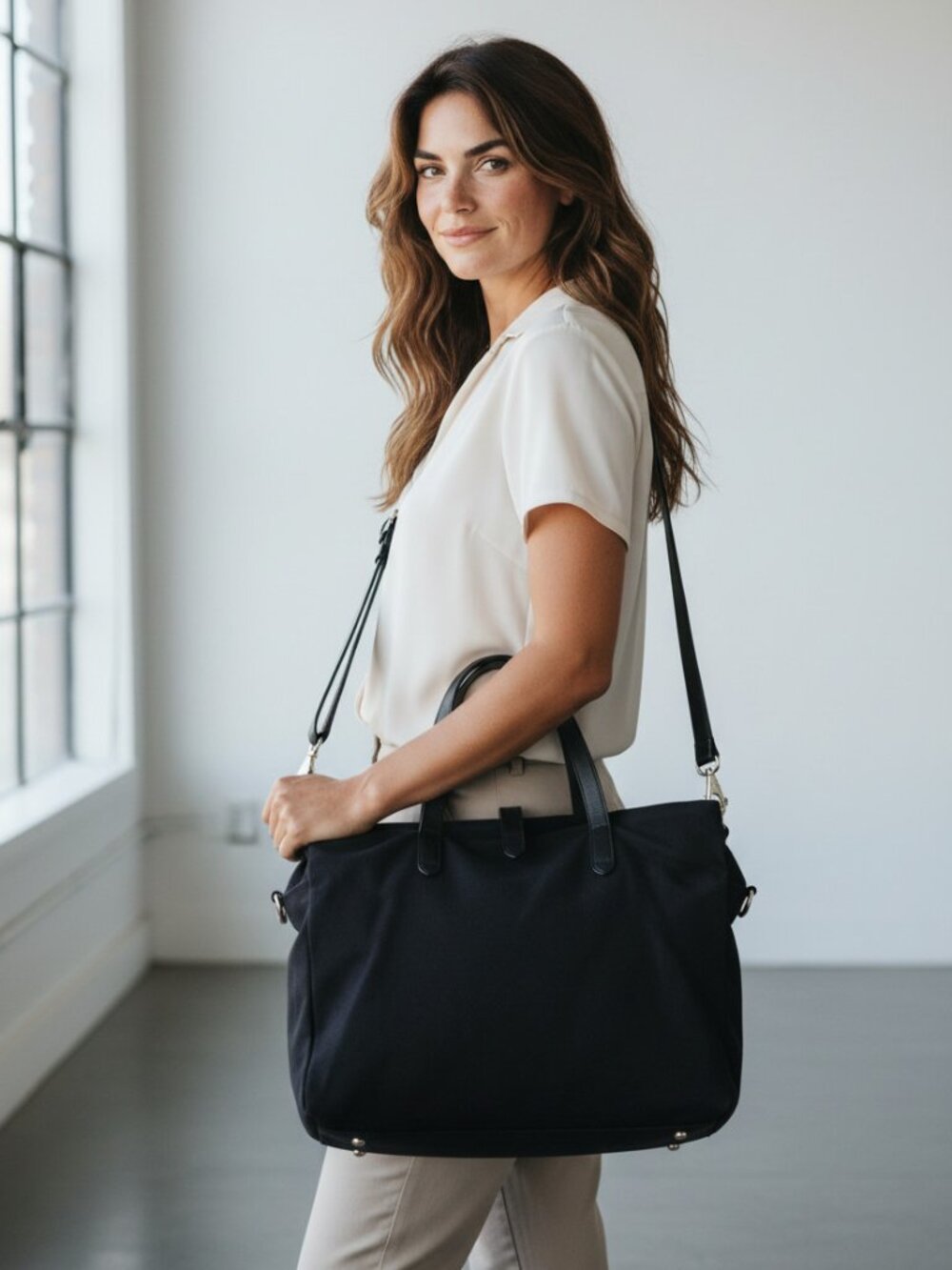 CUYANA $298 Black Canvas Triple Zipper Weekender Overnight Bag